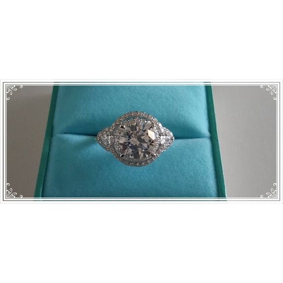 Stunning 8.03 Ct. Genuine Diamond Simulant Round & Pear Cut Cocktail Ring Sz 8 - Picture 1 of 5